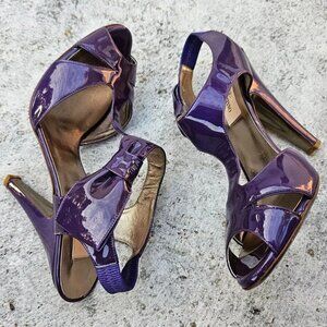 Valentino Garavani Women Heel Sandal Purple Patent Leather Shoes Italy 37 6.5US